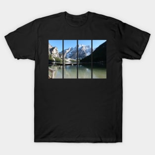 The fabulous alpine lake of Braies in the Dolomites (Bolzano). Lovely place in the Italian Alps. Boats on the water. Reflections in the water. Sunny spring day. Trentino Alto Adige T-Shirt